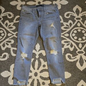 Express Gray Ankle Cropped Jeans with Distressed Details